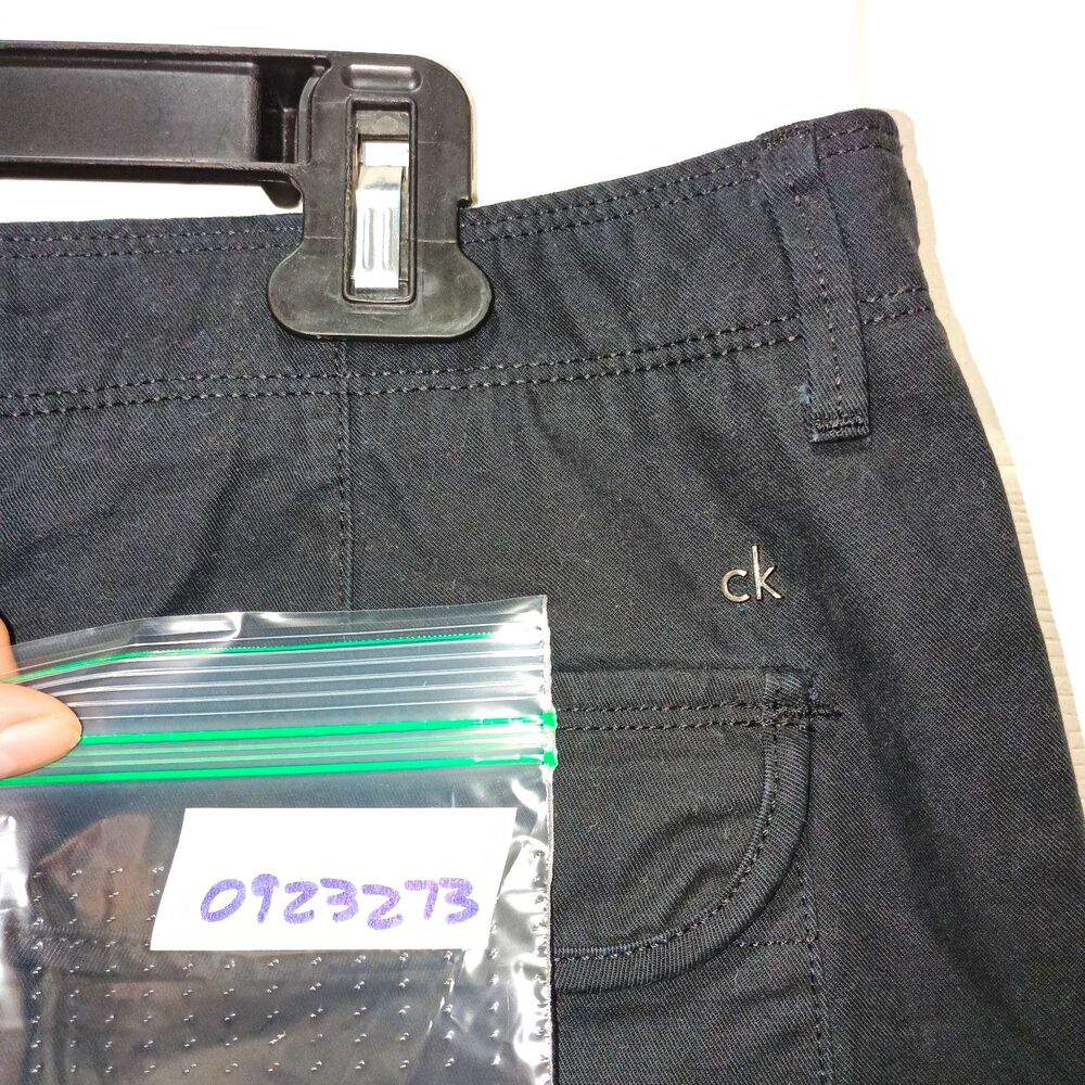 Calvin Klein Men's Cargo Shorts Black Cotton Zip Pockets Logo Flat Front Solid